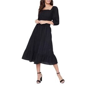 Lost and wander black mystery love eyelet cottagecore midi dress medium